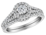 1.00 Carat (ctw H-I, I1-I2) Diamond Engagement Ring with Halo and Wedding Band Set in 10K White Gold